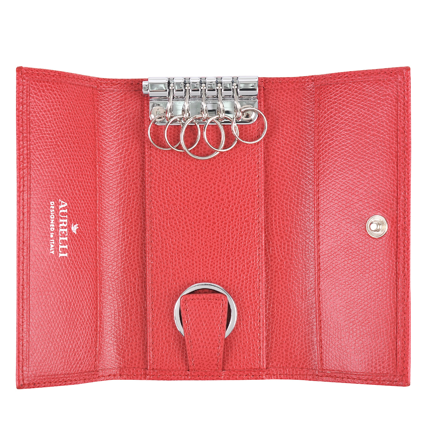 Красная кожаная ключница на кнопке Aurelli Alma