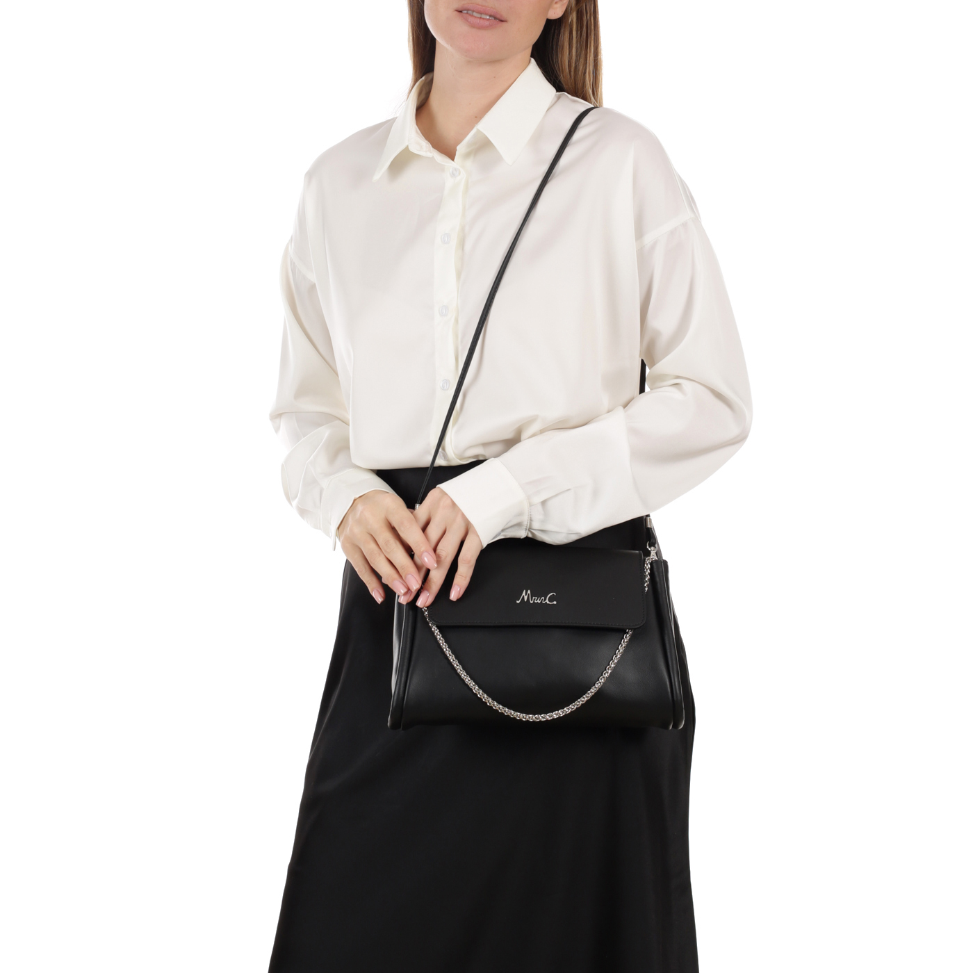 Кожаная сумка с ручками-цепочками Marina Creazioni 