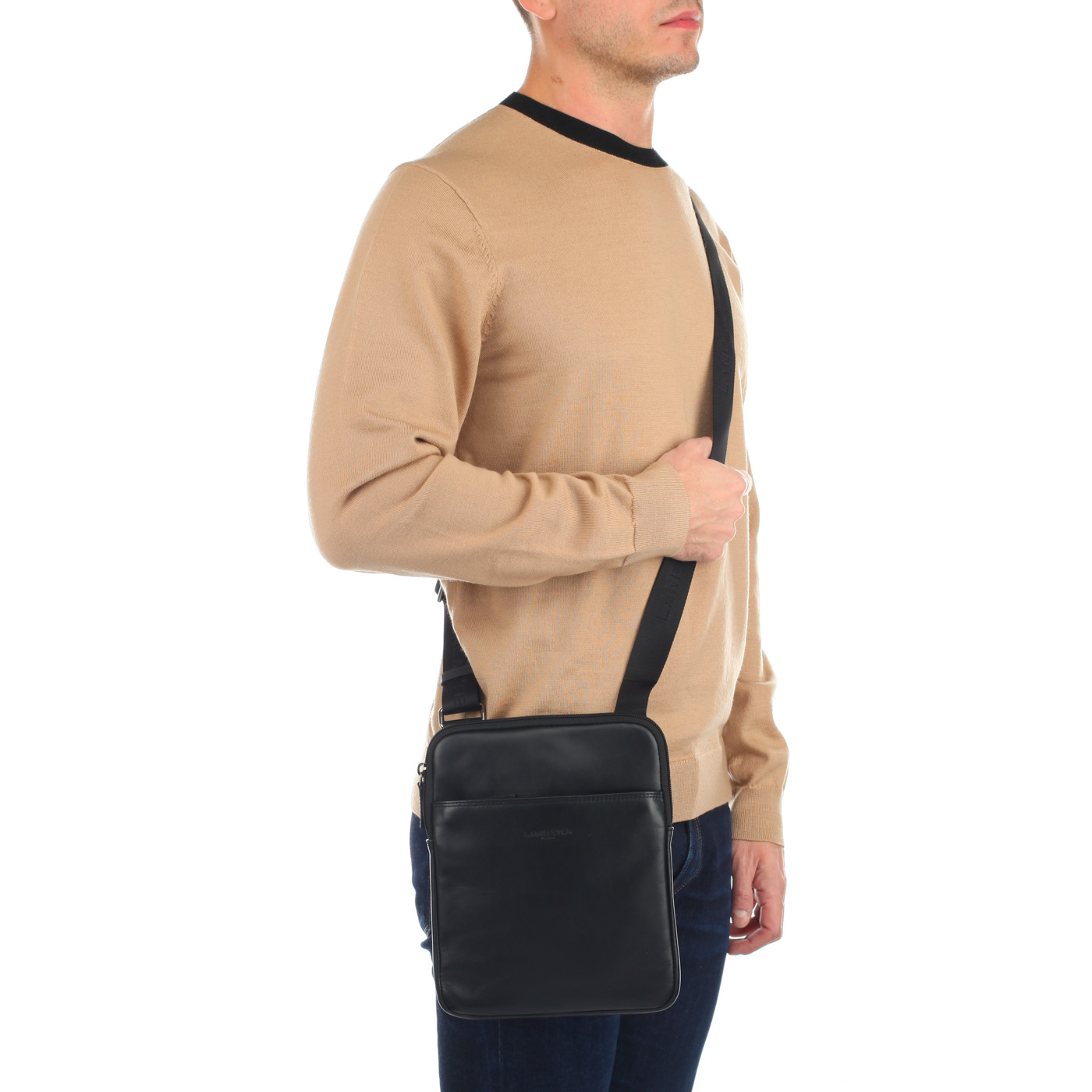 Мужская сумка-планшет из черной кожи Lancaster Capital