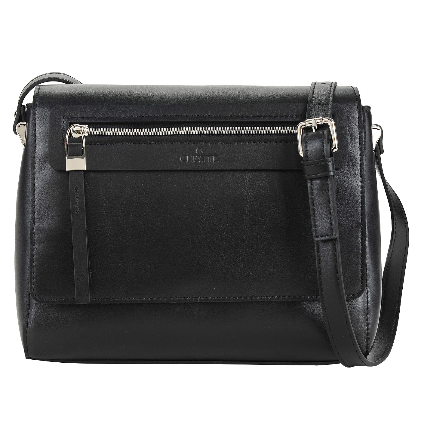 Chatte Черная кожаная сумка с откидным клапаном