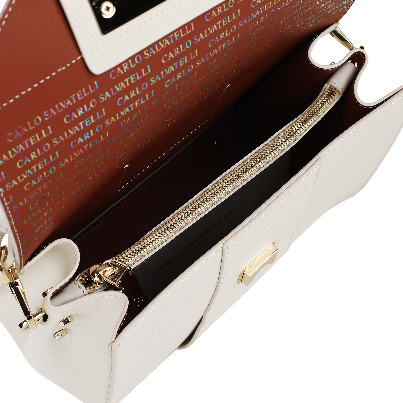 Кожаная сумочка с декорированным откидным клапаном Carlo Salvatelli Lord biscia