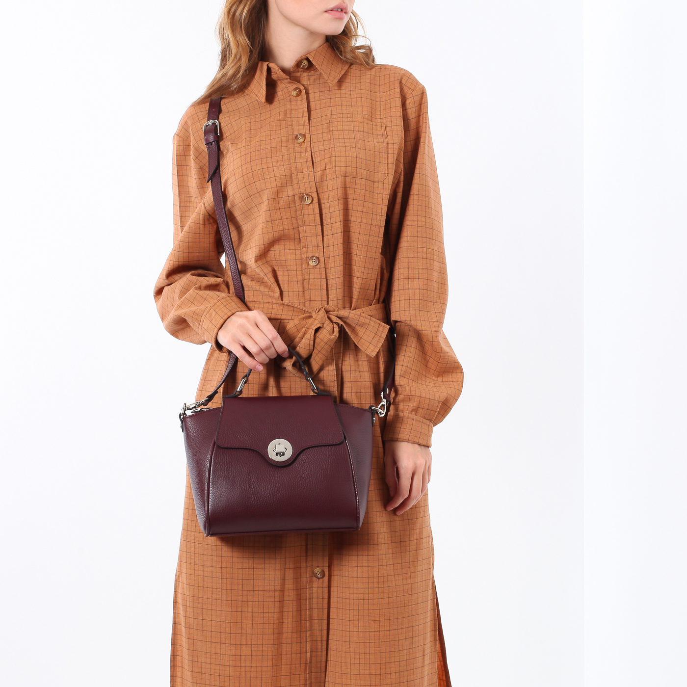 Бордовая кожаная сумка Chatte Marseille