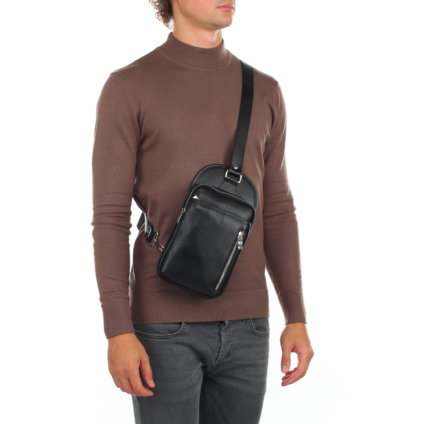 Черная кожаная сумка через плечо Stevens 