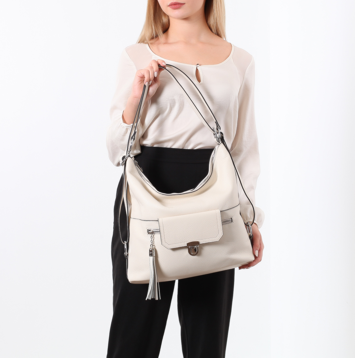 Кремовая кожаная сумка Chatte Marseille