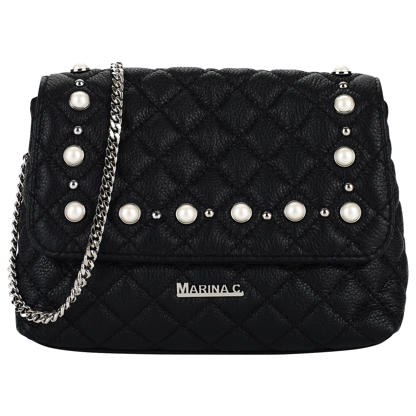 Marina Creazioni Черная стеганая сумочка с откидным клапаном