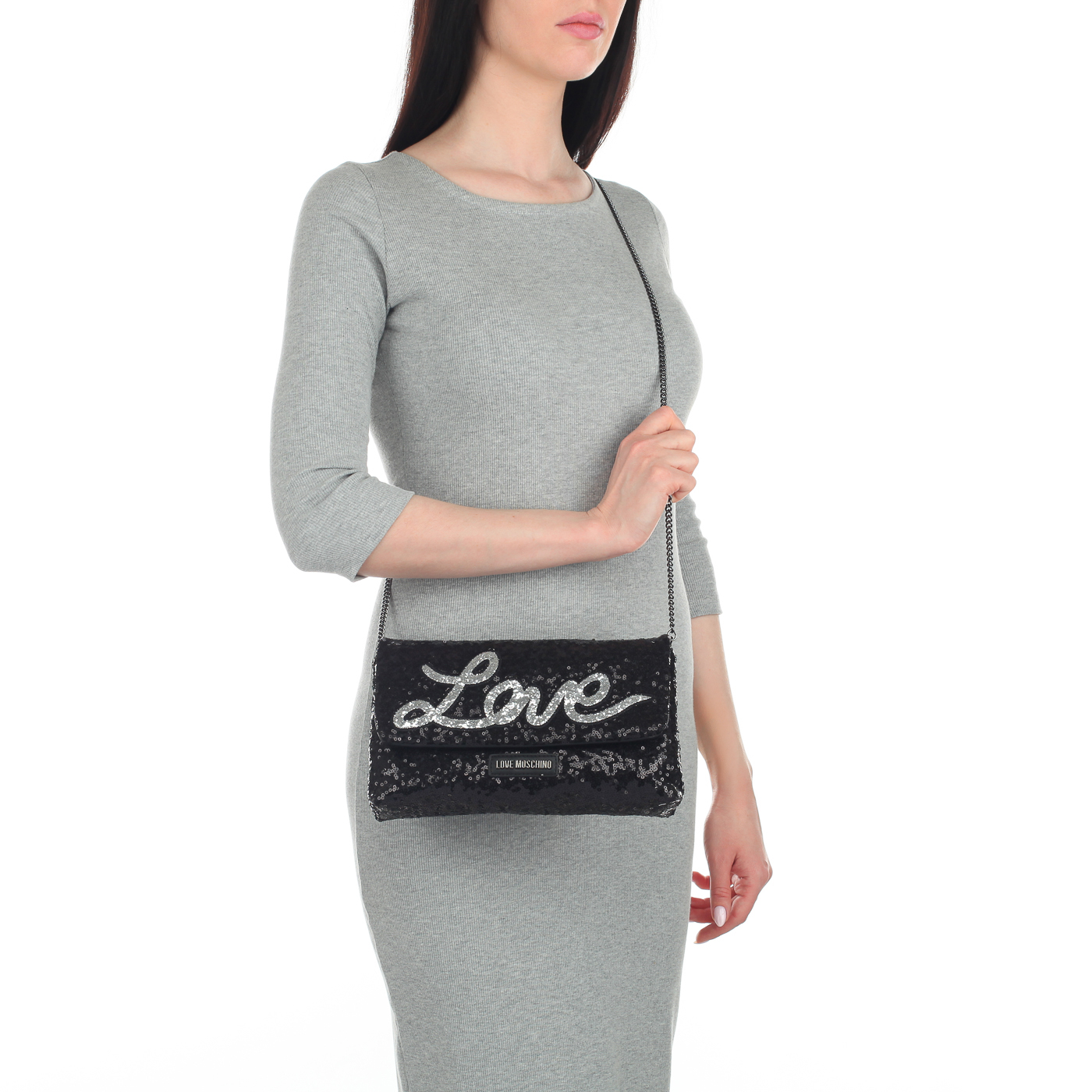 Черная сумка на цепочке Love Moschino Love Sequins