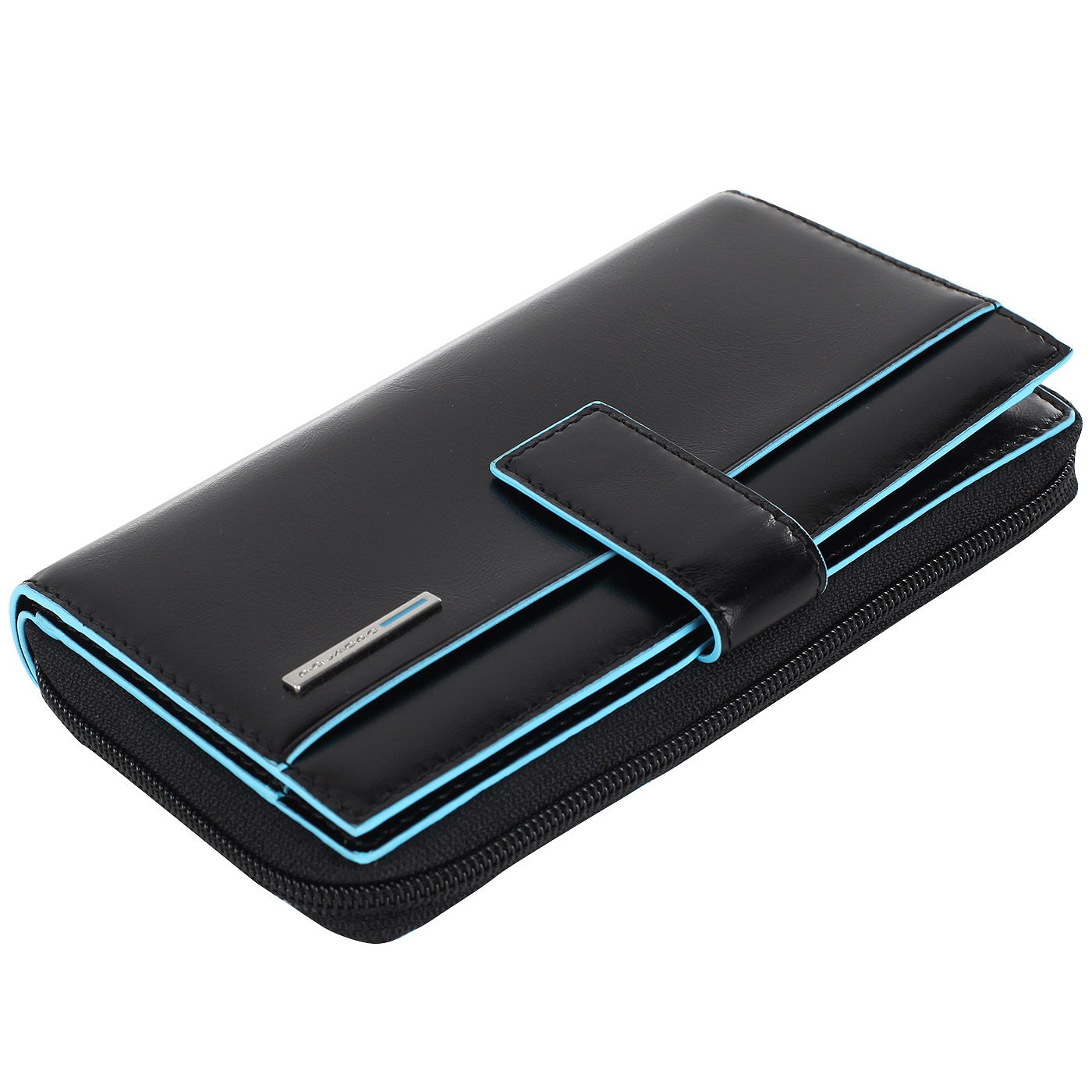 Вместительное портмоне из черной кожи Piquadro Blue square